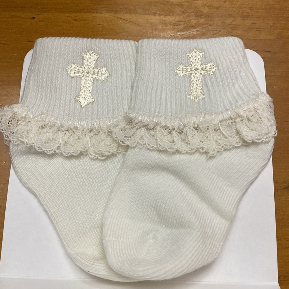 Jefferies Socks Infant Christening Socks with Lace and Cross Details
